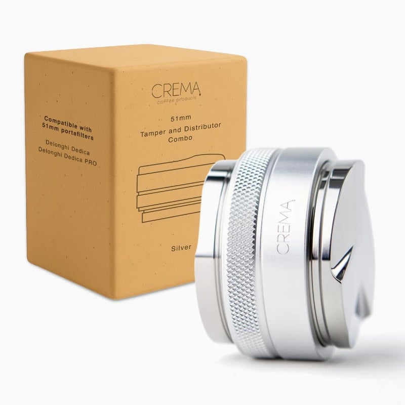 CREMA Coffee Products 51mm Hand Tamper & Coffee Distributor|Compatible with Delonghi Dedica & La Specialista Portafilter|Double-Sided,Adjustable Depth Tool|Made with Durable 304 Stainless Steel|Silver - Image 1